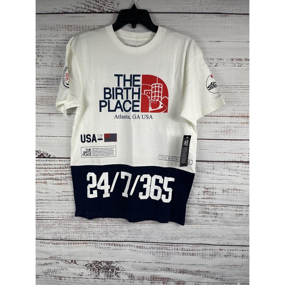 The Birth Place Shirt Men's SZ M White Blue Atlanta GA USA Graphic 24/7/365 New